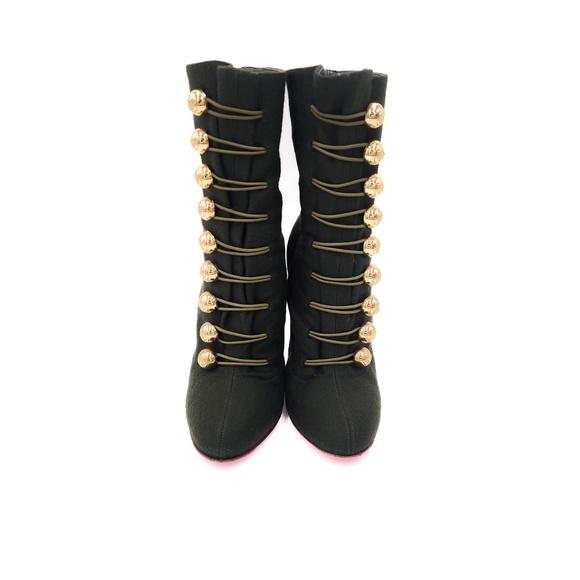Christian Louboutin Green Napolean Wool Felt Ankle Boots Heels EU 37 - Picture 4 of 10